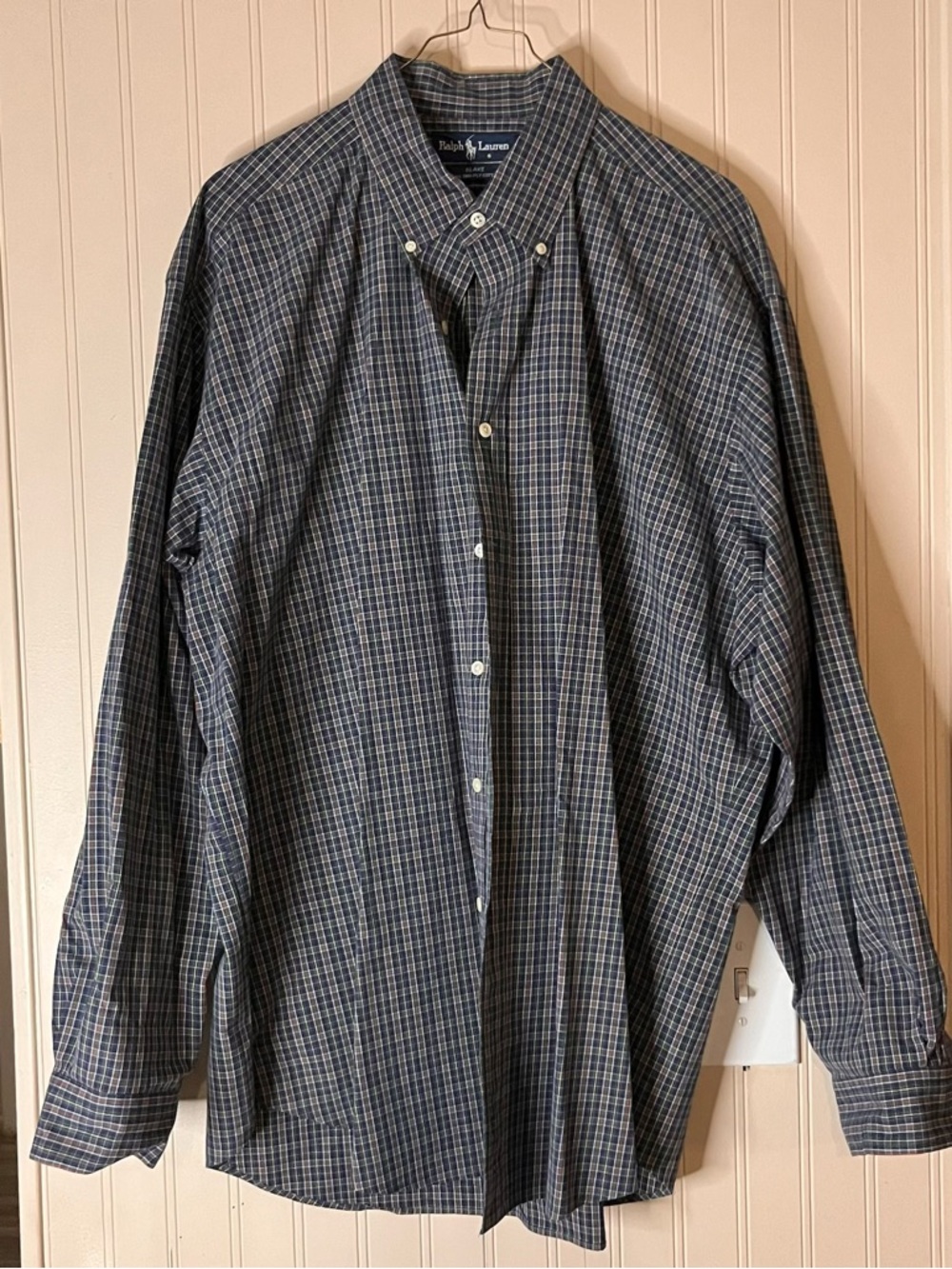 Ralph Lauren Blake 100% 2 ply cotton, long sleeve button up plaid shirt size  XL